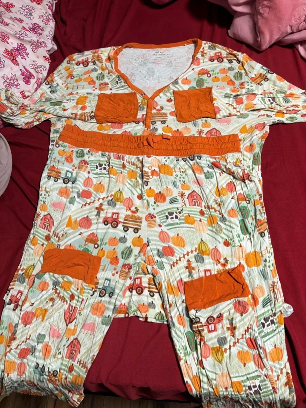 Little Sleepies Pumpkin Farm Pajama Set in Orange and Green - Picture 1 of 3